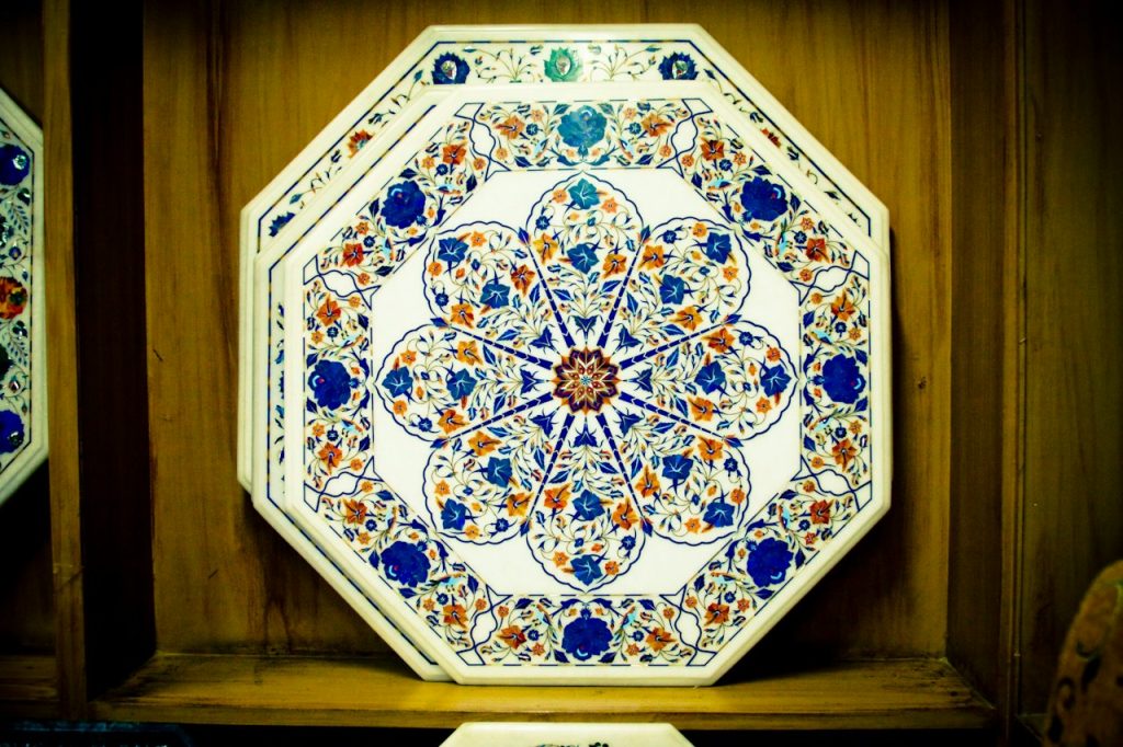 Hand-Carved Wooden Altar Tray with Copper Inlay